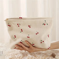 Cherry Corduroy Drawstring Makeup Bag