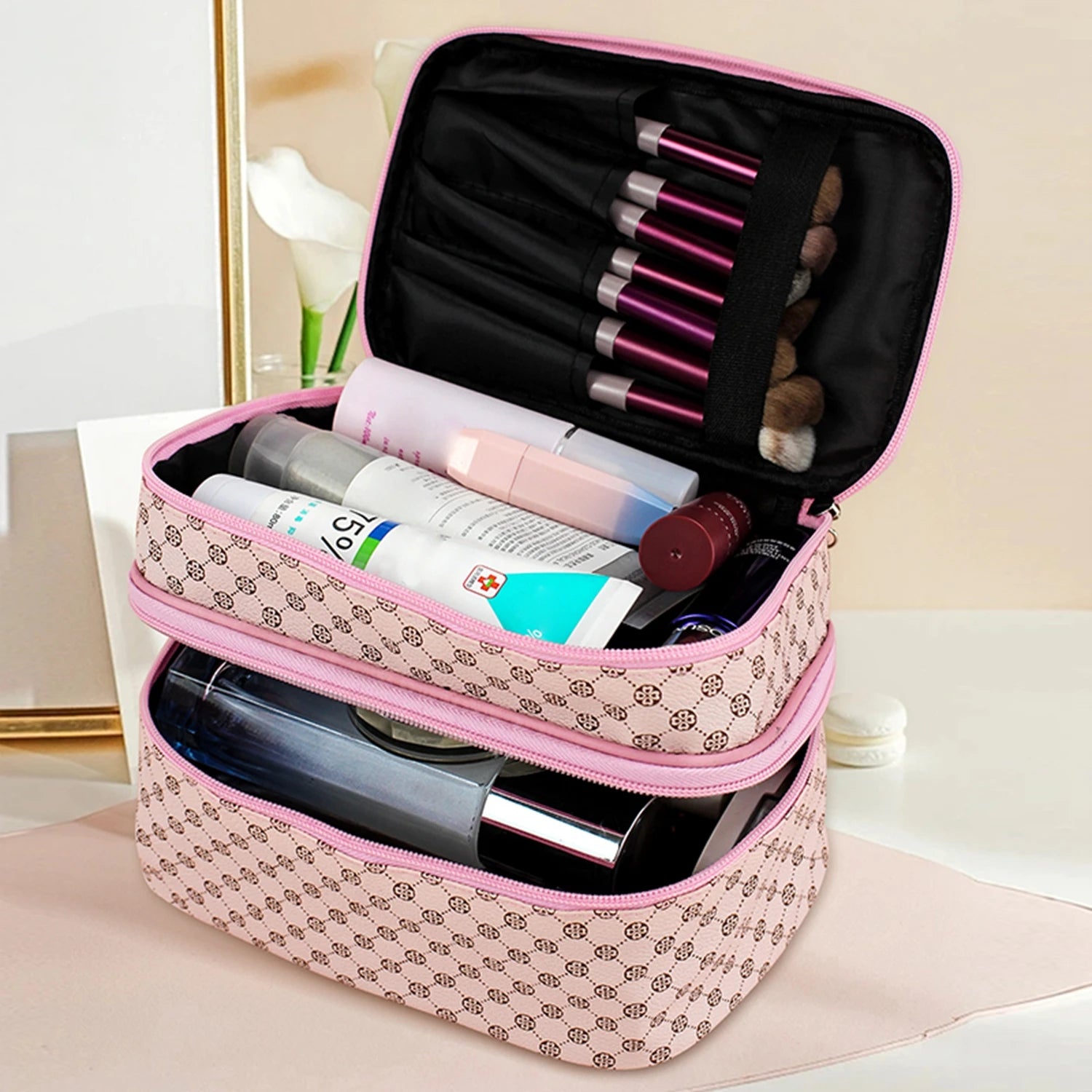 Large Double Zip Makeup Bag