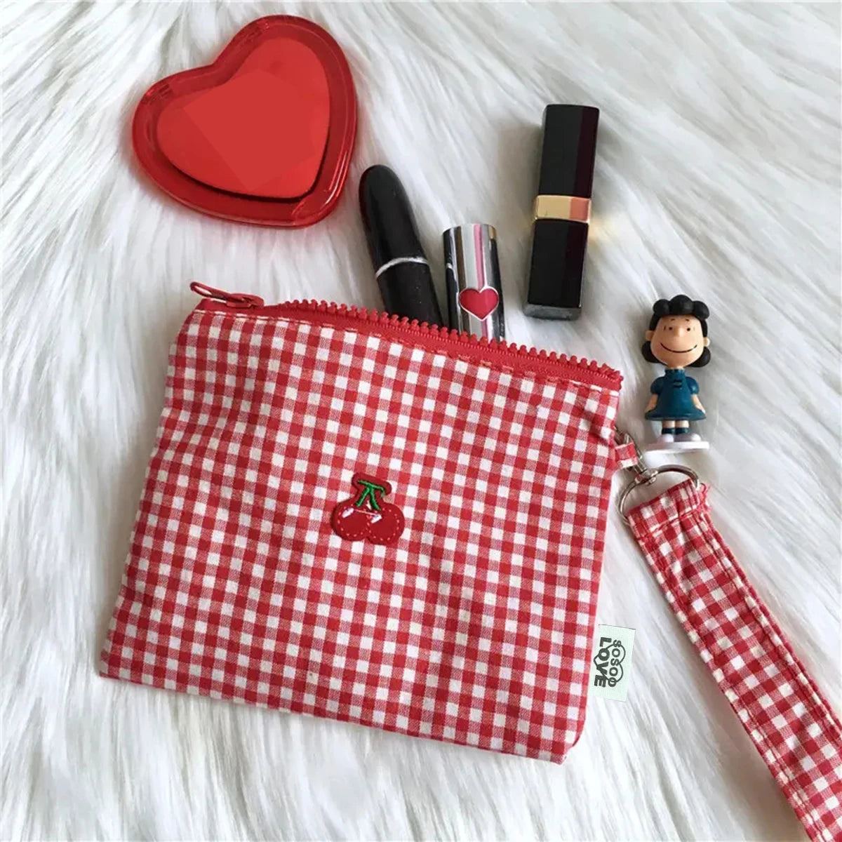 Cherry Canvas Makeup Bag