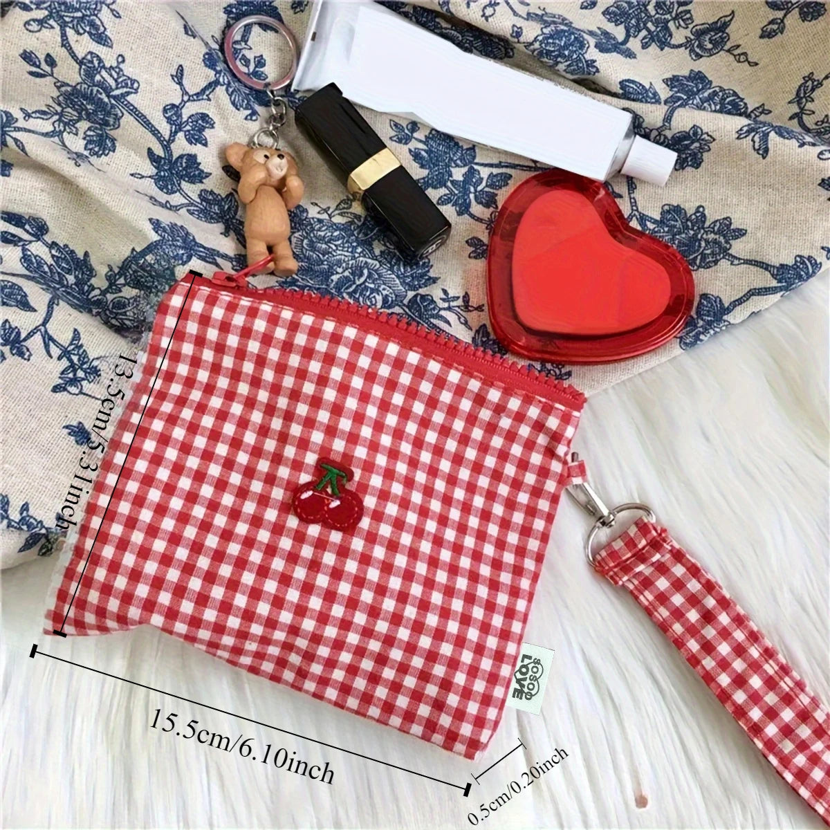 Cherry Canvas Makeup Bag